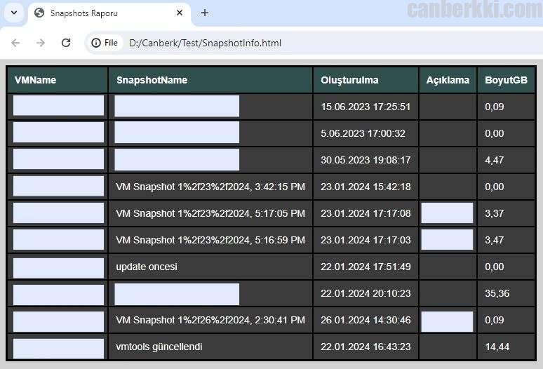vCenter Snapshot Raporu