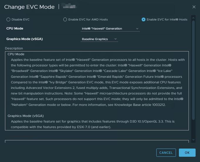 EVC Enable Ekranı ve Mode Seçimi