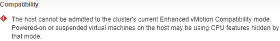 Powered-on or suspended virtual machines may be using CPU features hidden by that mode