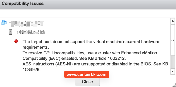 VMware EVC Mode Hata - 1