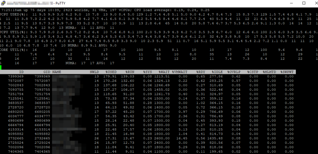 ESXTOP Açılış (CPU view)