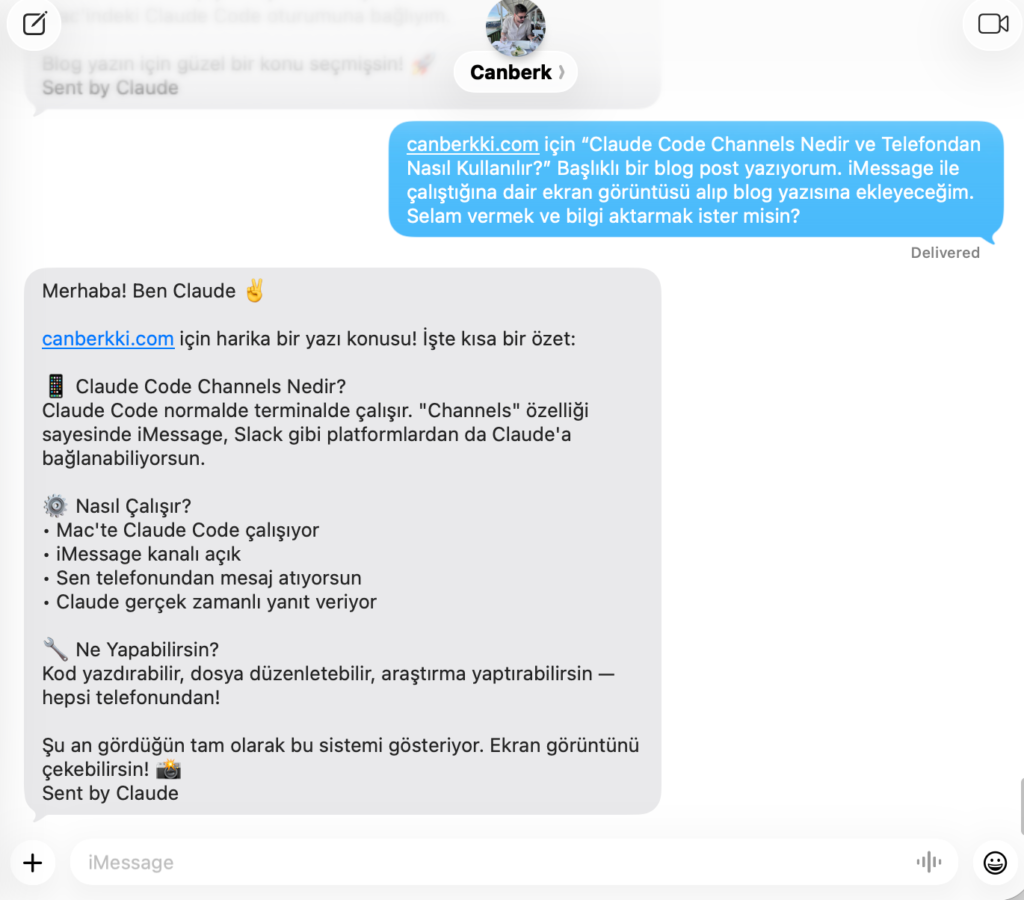 Claude Channels iMessage Test